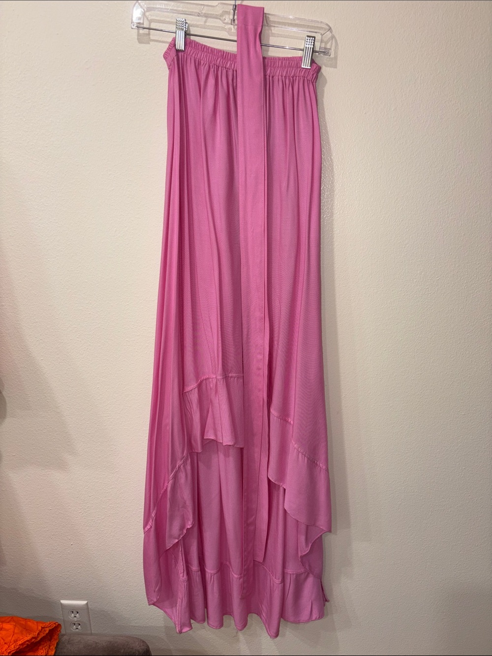Pink Women's High-Low Ruffled Maxi Skirt